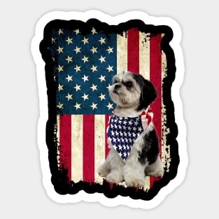 American Shih Tzu Bandana US Flag 4th Of July Sticker